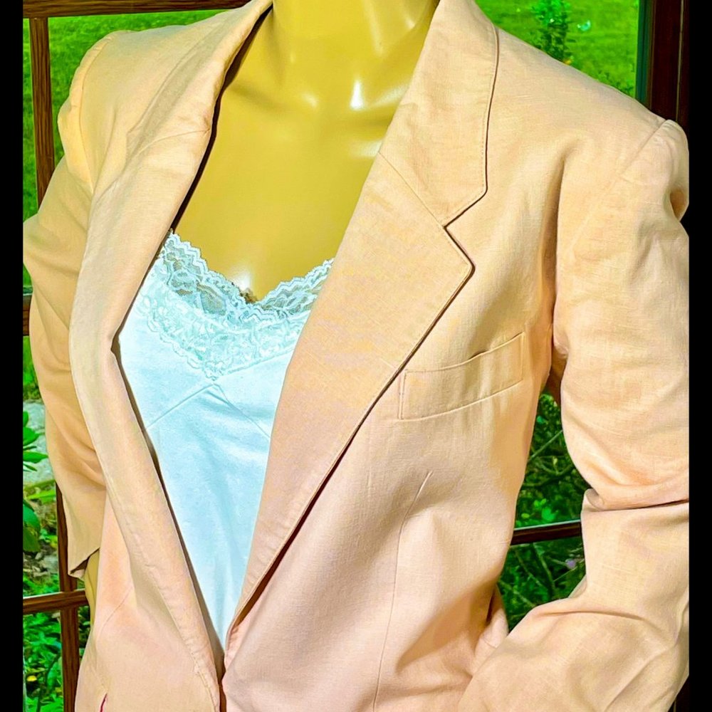 ▪️ VTG▪️EVAN PICONE▪️ILGWU▪️1970's Pink Natural Linen Jacket Blazer - Picture 3 of 8